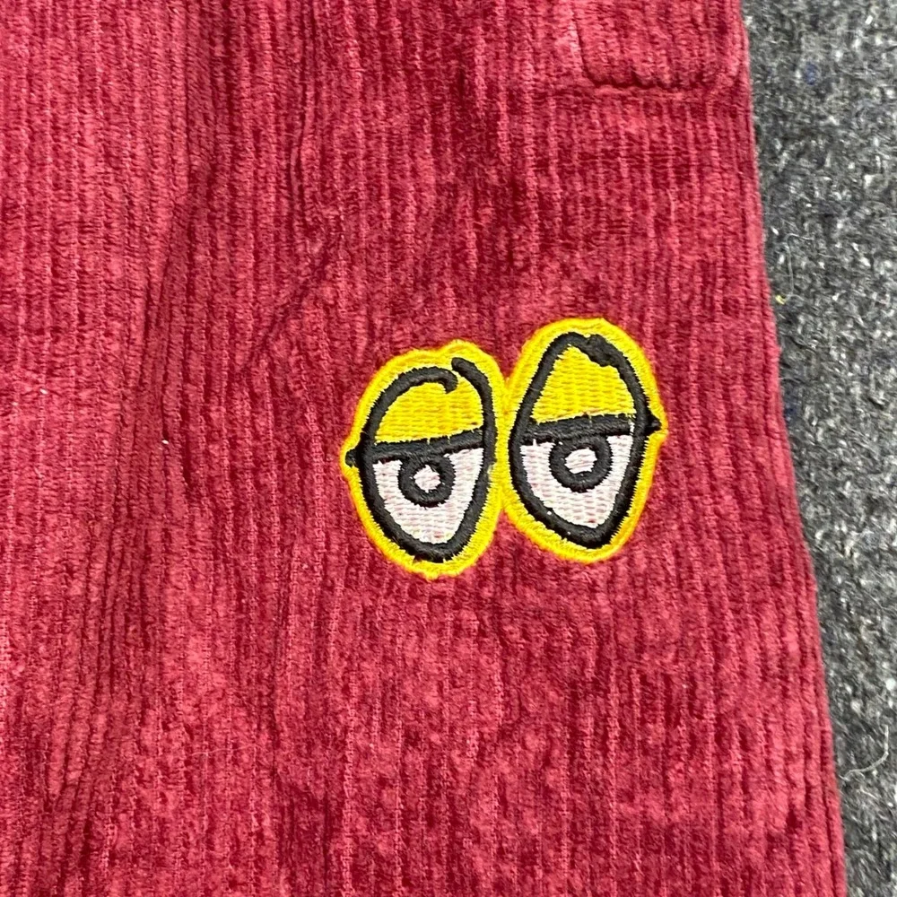 Krooked Skateboards Corduroy Pants Sz XL Mens Burgundy Skater Eyes Logo Lounge